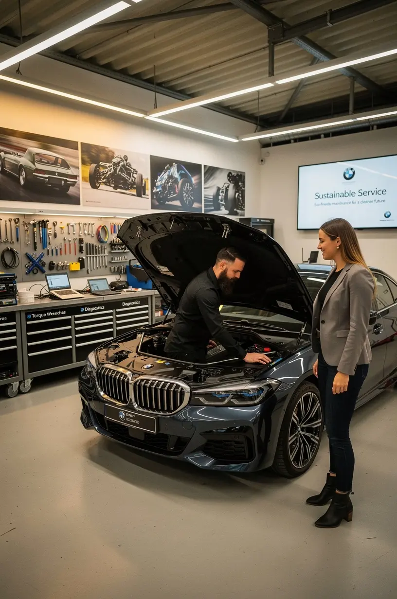 Ausgebildeter Fachmann überprüft Bremsanlage und Fahrwerkskomponenten eines Premiummodells